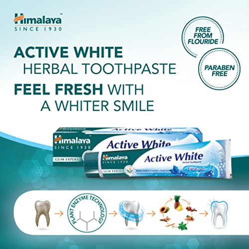 Himalaya Active White Fresh Gel Herbal Toothpaste, Teeth Whiter, Long-Lasting Fresh Breath, 75 ml