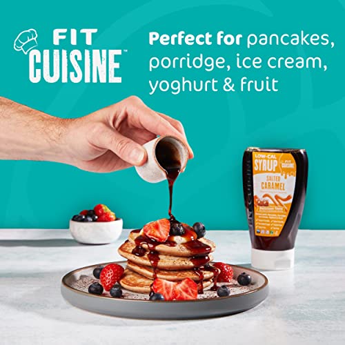 Fit Cuisine Low-Cal Syrup & Calorie, Gluten Free, No Added Sugar, 0 Fat, Keto, Vegan for Pancakes, Desserts, Porridge, Ice Cream, Gym & Fitness, Weight Loss, Strawberry, 425 ml
