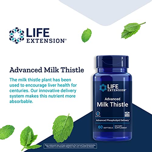 Life Extention Advanced Milk Thistle - Milk Thistle Supplement for Liver Function Support, Kidney Health & Detox - with Silymarin, Silibinins, Isosilybin A,B - Gluten-Free, Non-GMO - 60 Softgels - Sense42 Beauty and Health