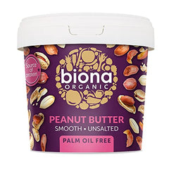 Biona Organic Smooth Peanut Butter 1KG - Unsalted & Palm Oil Free - Made with Freshly Roasted Organic Nuts - Source of Vegan Protein - Gluten & GMO Free