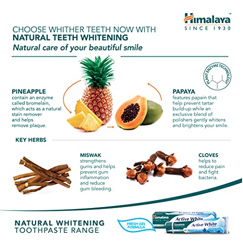 Himalaya Active White Fresh Gel Herbal Toothpaste, Teeth Whiter, Long-Lasting Fresh Breath, 75 ml