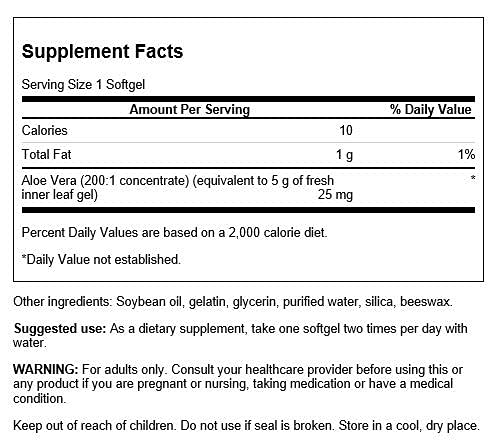 Swanson Aloe Vera 25 Milligrams 100 Sgels - Sense42 Beauty and Health