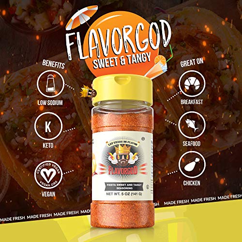 Fiesta Sweet & Tangy Seasoning Mix by Flavor God - Premium All Natural & Healthy Spice Blend for Salad, Pasta, Chicken & Seafood - Kosher, Low Sodium, Dairy- Free, Vegan & Keto Friendly