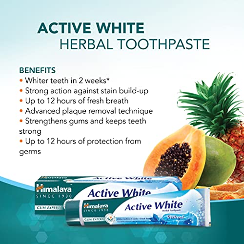 Himalaya Active White Fresh Gel Herbal Toothpaste, Teeth Whiter, Long-Lasting Fresh Breath, 75 ml