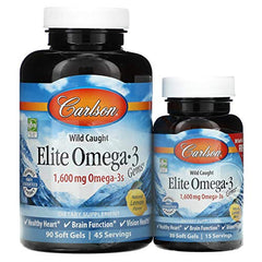 Carlson Labs Elite Omega-3 Gems, 1600mg Natural Lemon - 90 + 30 softgels