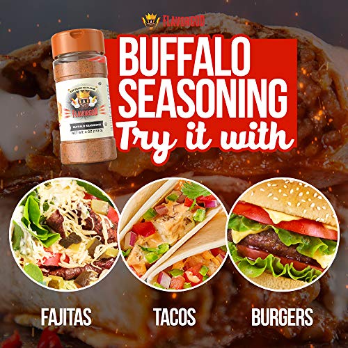 Buffalo Seasoning Mix by Flavor God - Premium All Natural & Healthy Spice Blend for Grilling Chicken, Beef, Seafood, Vegetables, Hot Wings, French Fries & Cauliflower - Kosher, Gluten-Free