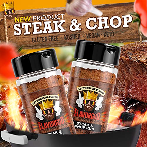 Steak & Chop Rub Seasoning Mix by Flavor God - Premium All Natural & Healthy Spice Blend for Beef, Pork & Vegetables - Kosher, Zero Carbs, Gluten-Free, Vegan & Keto Friendly