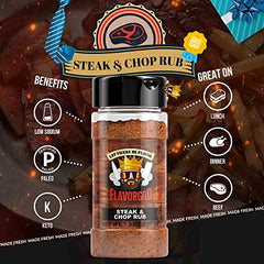 Steak & Chop Rub Seasoning Mix by Flavor God - Premium All Natural & Healthy Spice Blend for Beef, Pork & Vegetables - Kosher, Zero Carbs, Gluten-Free, Vegan & Keto Friendly