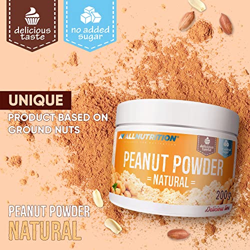 ALLNUTRITION Sugar Free Peanut Powder - Low Fat Peanut Butter - No Sugar Peanut Cream with 50% Protein - Low Calorie Sweets - No Palm Oil - Vegan and Keto Friendly - 200g Natural