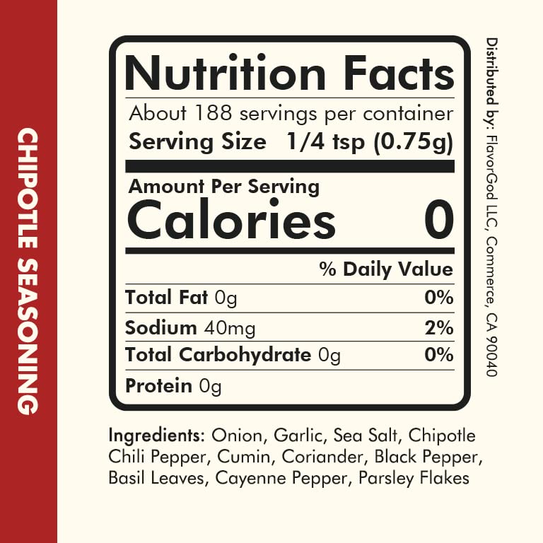 Chipotle Seasoning Mix by Flavor God - Premium All Natural & Healthy Spice Blend for Grilling Chicken, Beef, Seafood, Vegetables, Salad, Tacos, Pizza, & Pasta - Kosher, Gluten-Free