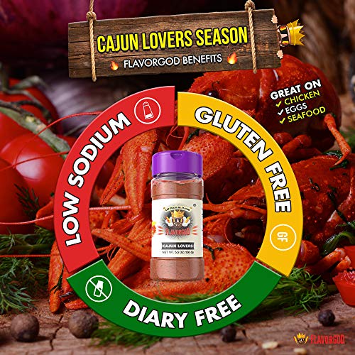 Cajun Lovers Seasoning Mix by Flavor God - Premium All Natural & Healthy Spice Blend for Grilling Chicken, Beef, Seafood, Vegetables, Salad, Tacos, Pizza, & Pasta - Kosher, Gluten-Free
