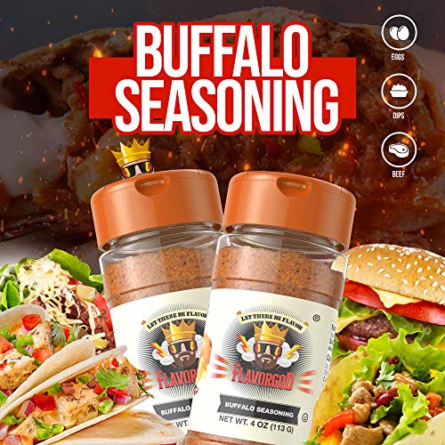 Buffalo Seasoning Mix by Flavor God - Premium All Natural & Healthy Spice Blend for Grilling Chicken, Beef, Seafood, Vegetables, Hot Wings, French Fries & Cauliflower - Kosher, Gluten-Free