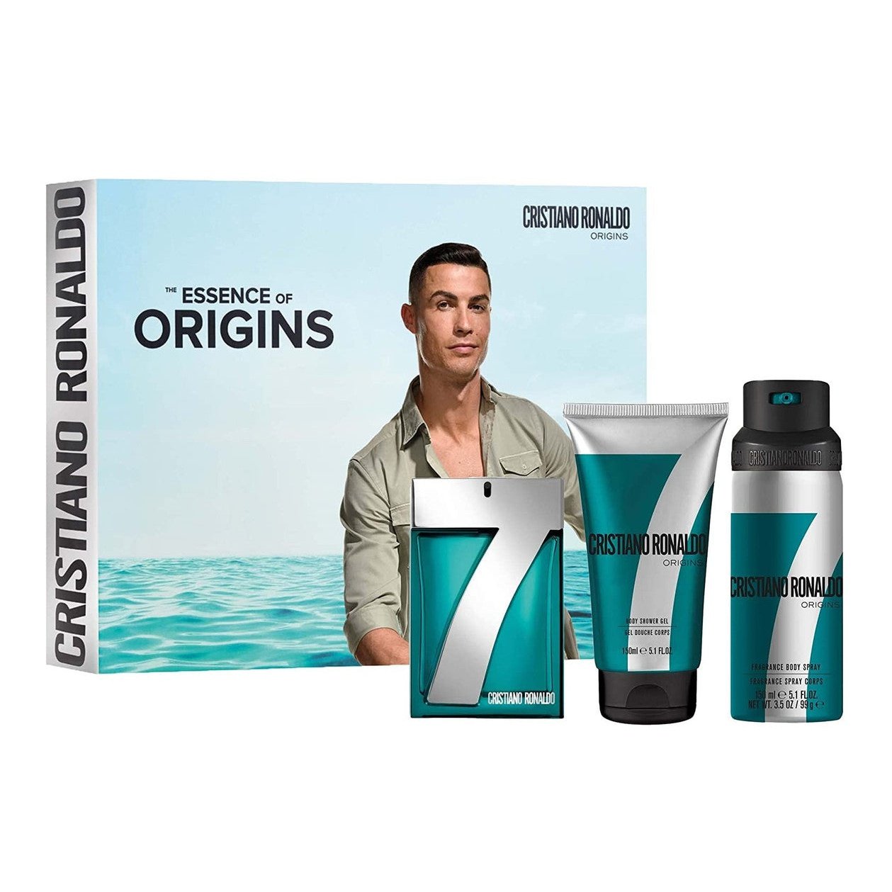 Cristiano Ronaldo CR7 Origins Gift Set 100ml EDT Spray + 150ml Shower Gel + 150ml Body Spray