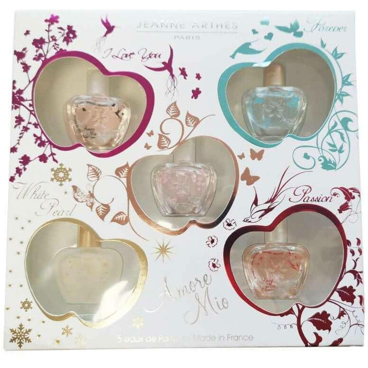 Jeanne Arthes Amore Mio Miniature Gift Set 5 Pieces 1 x 7ml Amore Mio EDP 1 x 7ml White Pearl EDP 1 x 7ml Passion EDP 1 x 7ml I Love You EDP 1 x 7ml Forever EDP
