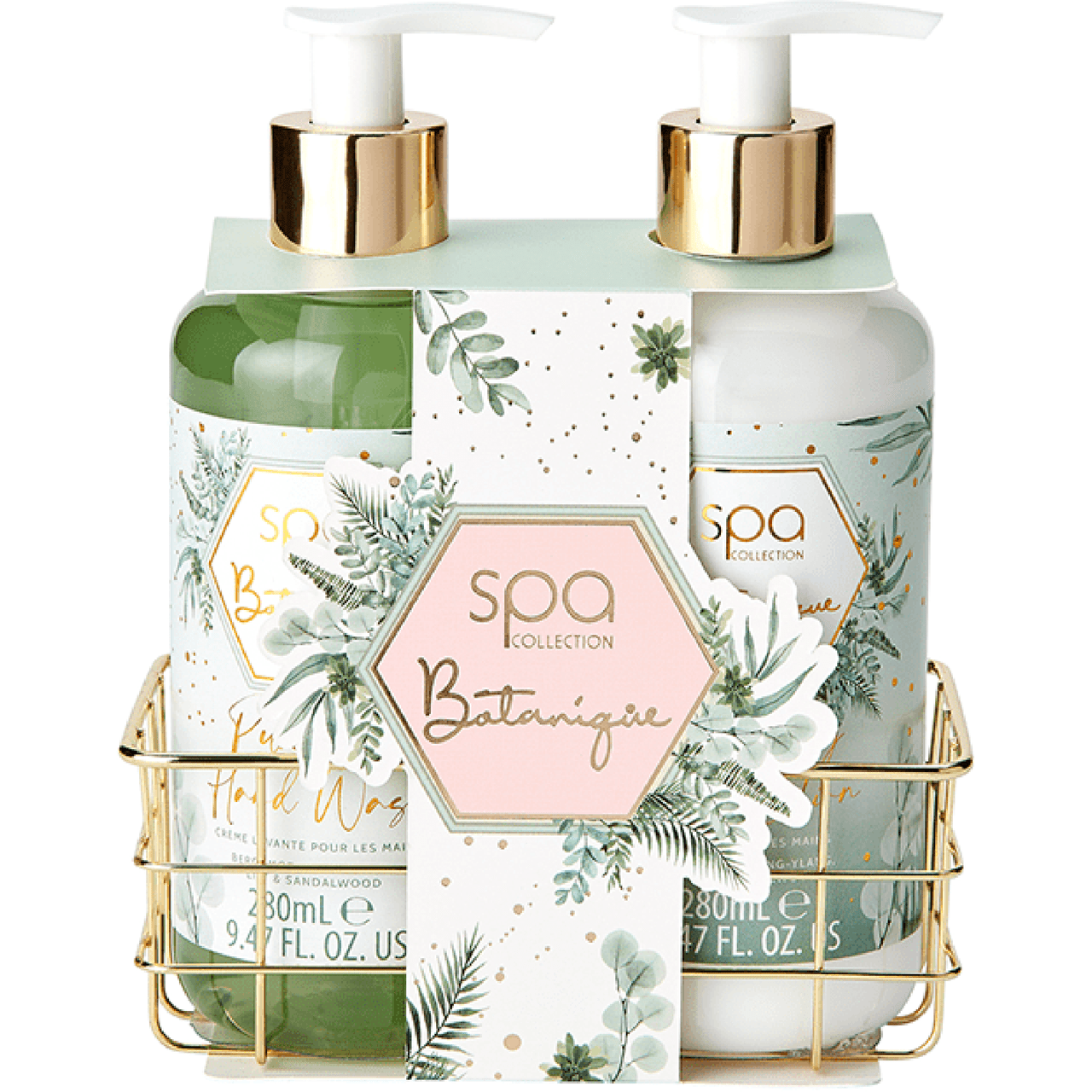 Style & Grace Spa Botanique Luxury Handcare Gift Set Eco Packaging 280ml Hand Wash + 280ml Hand Lotion + Metallic Basket