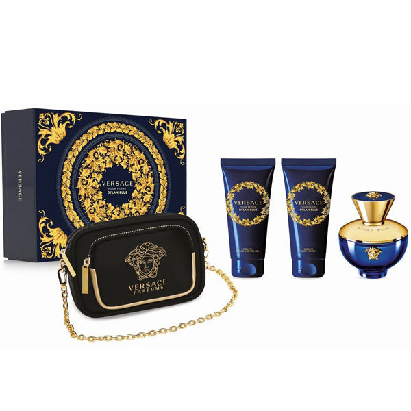 Versace Pour Femme Dylan Blue Gift Set 100ml EDP + 100ml Shower Gel + 100ml Body Lotion + Purse